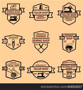 Set of tailor shop emblems. Design elements for logo, label, sign, badge. Vector illustration