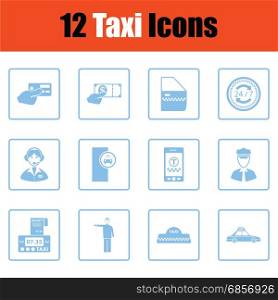 Set of taxy icons. Set of taxy icons. Blue frame design. Vector illustration.