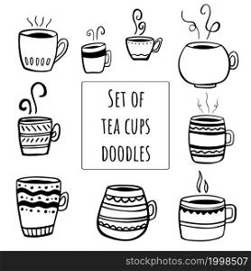 Set of Tea or coffee cup vector doodle handdrawn line illustration. Set of Tea or coffee cup vector doodle hand drawn line illustration
