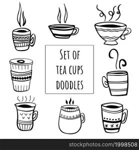 Set of Tea or coffee cup vector doodle handdrawn line illustration. Set of Tea or coffee cup vector doodle hand drawn line illustration