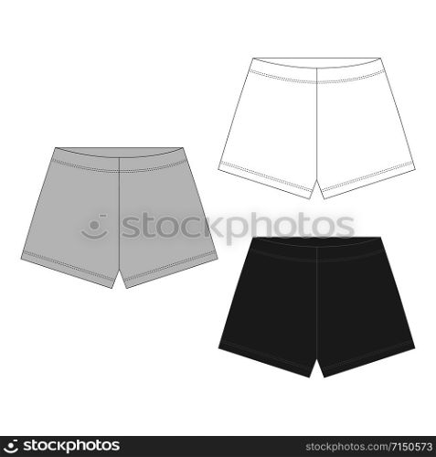 Set of technical sketch unisex shorts. Outline shorts pants. Women casual clothes. Vector illustration. Set of technical sketch unisex shorts. Outline shorts pants.