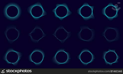 Set of technology abstrcat blue circles elements wave lines on dark background. Vector illustration