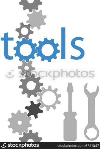 Set of technology tool icons symbols and border gears wrench screwdriver