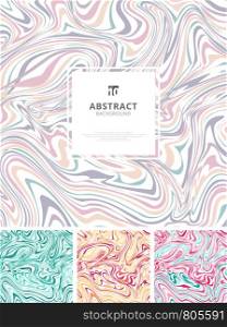 Set of template abstract hand drawn ink wavy strokes liquid marble patterns texture. Creative fluid colors backgrounds. You can use for design cover, flyer, poster, placard, brochure, banner web. Vector illustration