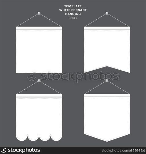 Set of template White pennant hanging on a wall. Advertising canvas outdoor banners mock up. Vector illustration