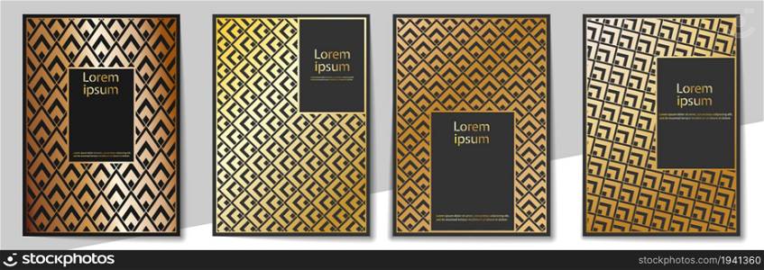 set of templates for covers, posters and banners. Gold pattern for postcards, presentations and leaflets. Vector illustration