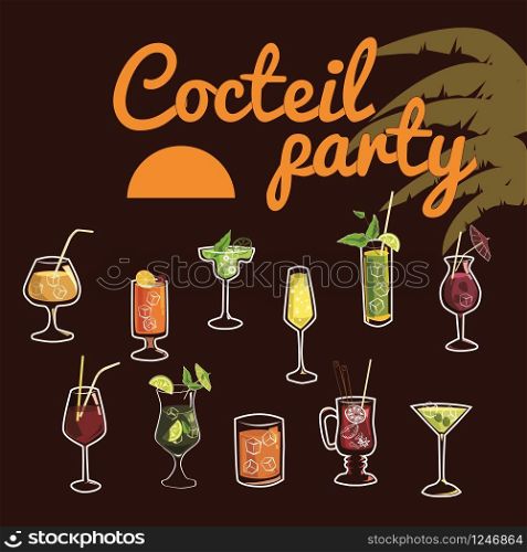 Set of ten beautiful illustration of some of the most famous Cocktails and Drink. Set of beautiful illustration of some of the most famous Cocktails and Drink from all around the world, icon, vector illustration