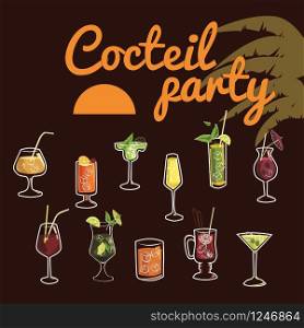 Set of ten beautiful illustration of some of the most famous Cocktails and Drink. Set of beautiful illustration of some of the most famous Cocktails and Drink from all around the world, icon, vector illustration