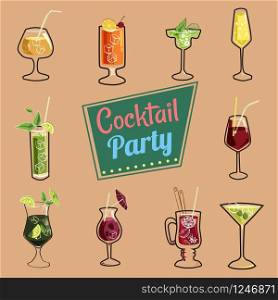 Set of ten beautiful illustration of some of the most famous Cocktails and Drink. Set of ten beautiful illustration of some of the most famous Cocktails and Drink from all around the world, icon, vector illustration