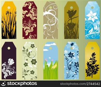 Set of ten different vector floral bookmarks