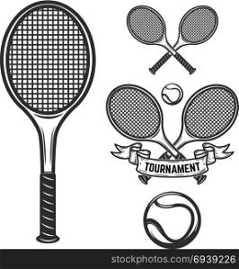 Set of tennis design elements for logo, label, emblem, sign. Vector illustration
