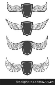 Set of the blank vintage labels with wings. Design element for logo, label ,emblem, sign, badge. Vector illustration.