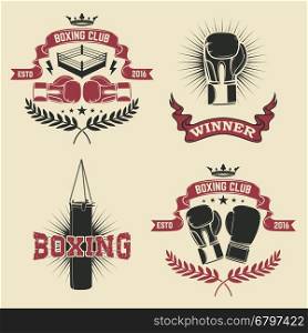 Set of the boxing club labels, emblems and design elements. Vector illustration.