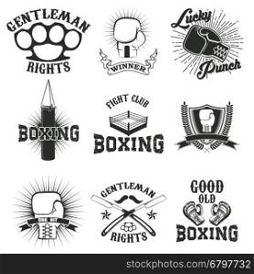 Set of the boxing club labels, emblems and design elements. Vector illustration.