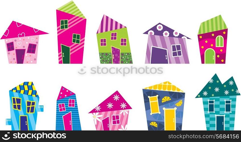 Set of the bright, painted cartoon houses