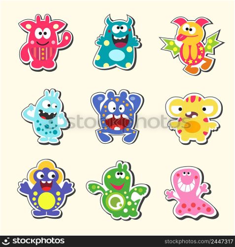 Set of the cartoon monsters symbols isolated vector illustration
