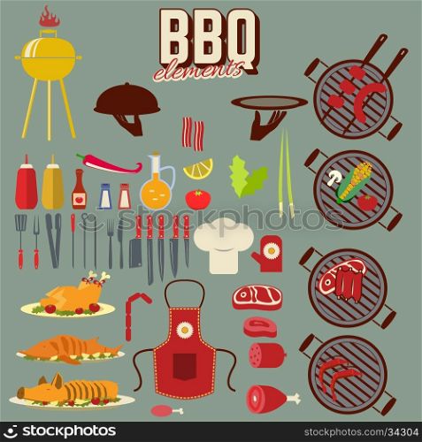 Set of the cooking objects. Bbq and grill cooking elements. Design elements in vector.