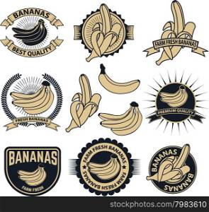 Set of the fresh bananas labels and badges. Logo,label or badge template. Vector illustration.