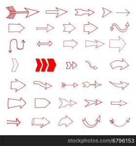 Set of the hand drawn arrows isolated on white background. Design elements for flyer, poster, websites. Vector illustration.