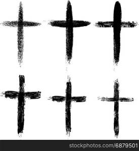Set of the hand drawn grunge crosses. Religious symbols. Vector illustration