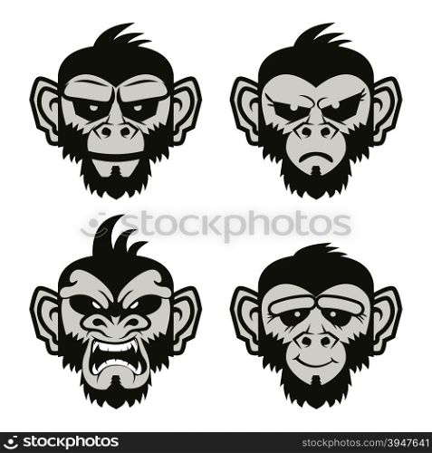 Set of the monkeys heads. 2016 year of the monkey. Label,sticker design template. Vector illustration.