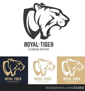 Set of the tiger heads. Sport team mascot. Design element for logo, label, emblem, sign, brand mark. Vector illustration.