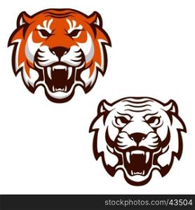 Set of the tiger heads. Sport team mascot. Design element for logo, label, emblem, sign, brand mark. Vector illustration.
