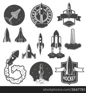 Set of the vector rockets labels. Spaceships silhouettes collection. Label and emblem design template. Vectordesign elements.
