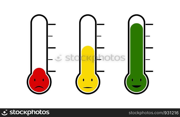 Set of thermometer with different temperature. Emotions, mood or voting. Flat design.