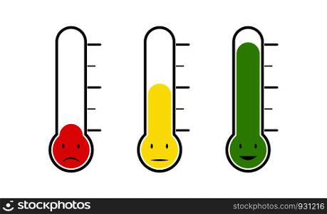 Set of thermometer with different temperature. Emotions, mood or voting. Flat design.