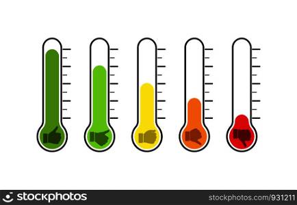 set of thermometers with different degrees of temperature. Reflection of emotions, mood or voting. Flat design.