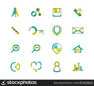 Set of thin line web icons isolated on white - connection floppy handset key shield letter email zoom home chart heart love graph user avatar