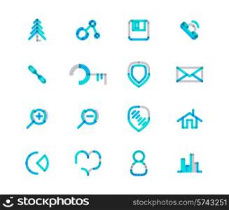 Set of thin line web icons isolated on white - connection floppy handset key shield letter email zoom home chart heart love graph user avatar