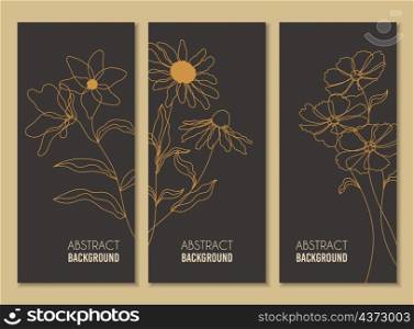 Set of three abstract botanical flyers, vector illustration