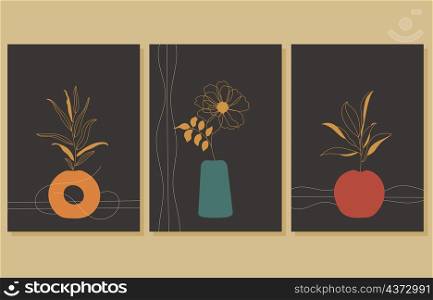 Set of three abstract botanical posters, vector illustration