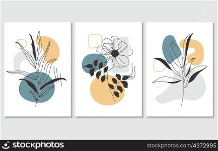 Set of three abstract botanical posters, vector illustration