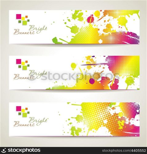 Set of three banners, abstract headers with bright blots