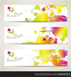 Set of three banners, abstract headers with bright blots