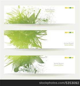 set of three banners, abstract headers with green blots