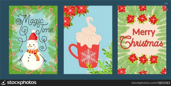 SET of three Christmas and Happy New Year templates. Trendy retro design template.. Christmas and Happy New Year templates. Trendy retro style. design template.