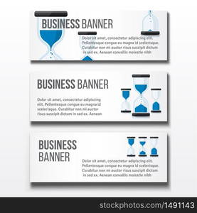 Set of three horizontal business banners templates with sand clocks