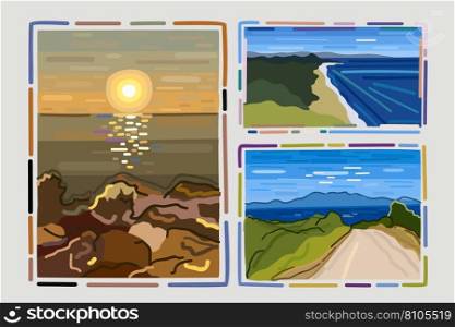 Set of three landscapes with simp≤frames Vector Ima≥