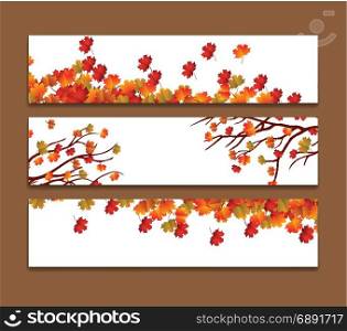 Set of three vector banners with colorful autumn leaves