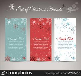 Set of three vector christmas / New Year vertical banners with snowflakes