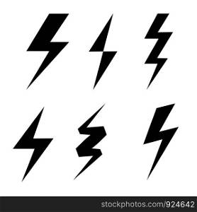 Set of thunderbolt symbol, danger electrical power signs on white, stock vector illustration