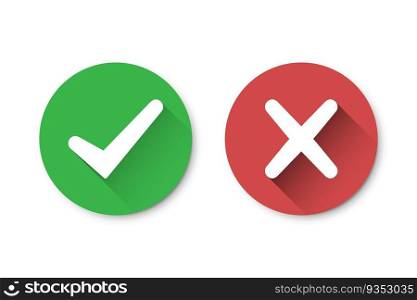 Set of tick and cross icons with long shadow