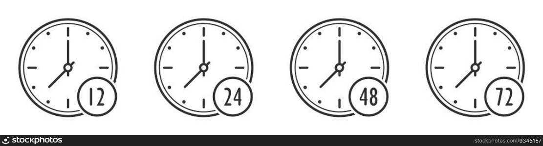 Set of time icons. 12, 24, 48, 72 hours. Flat vector illustration.