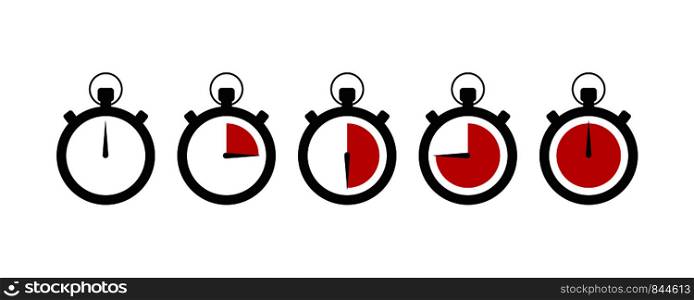 Set of timer icon with red times left. Sports clock with arrow. EPS 10. Set of timer icon with red times left. Sports clock with arrow.