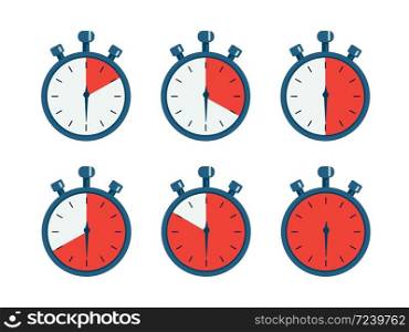 Set of timer isolated on white background. Timer, clock, stopwatch icons. Label cooking time. Vector stock.