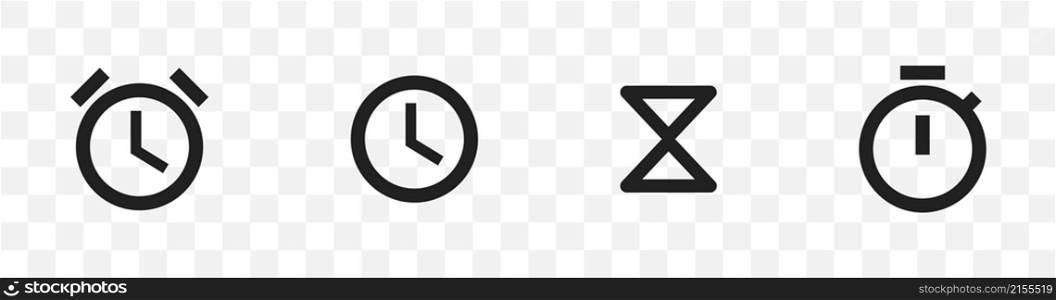 Set of Timer vector icons on transparent background. Timer Stopwatch Clock Countdown icons collection. Vector hourglass icon set. EPS 10.. Set of Timer vector icons on transparent background. Timer Stopwatch Clock Countdown icons collection. Vector hourglass icon set.